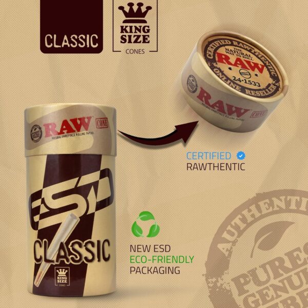 RAW Cones Classic King Size | Natural Pre Rolled Rolling Paper - Image 3